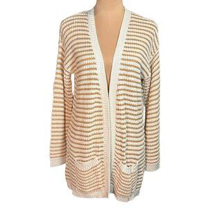 NWT Romeo & Juliet Open Front Striped Cardigan Sz.L Cream Longline Coastal Boho